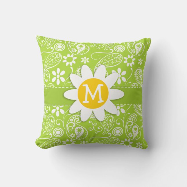 Almofada Daisy on Citron Green Paisley; Floral (Frente)