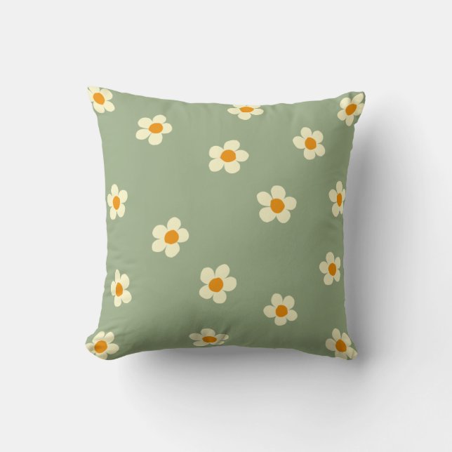 Almofada Daisy Pattern Cute Modern Green (Frente)
