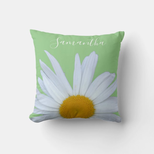 Almofada Daisy Photo Green Elegant White Script (Frente)