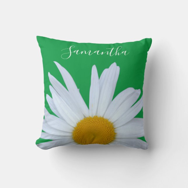 Almofada Daisy Photo Kelly Green Elegant White Script (Frente)