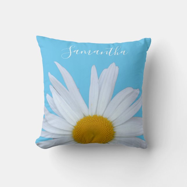Almofada Daisy Sky Blue Elegant White Script (Frente)
