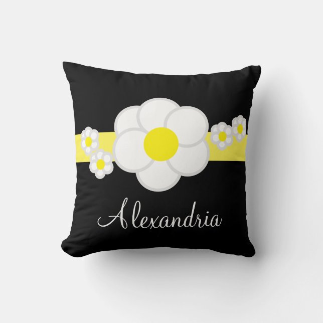 Almofada Daisy White Black Yellow Stripe (Frente)