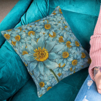 Almofada Dália Azul Vintage - Decoração Floral Botânica