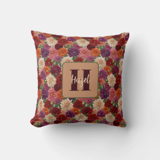 Almofada Dália de Outono Bordado Floral Monograma