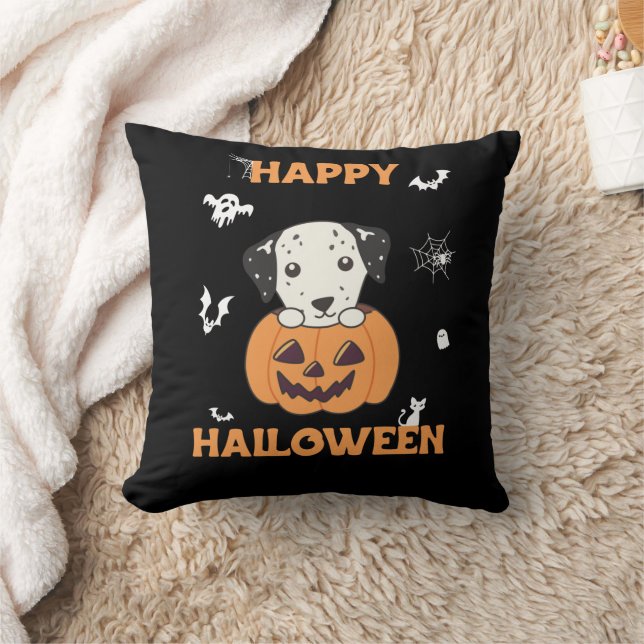 Almofada Dalmaciano Em Pumpkin Cães Doce Feliz Halloween Th (Cobertor)