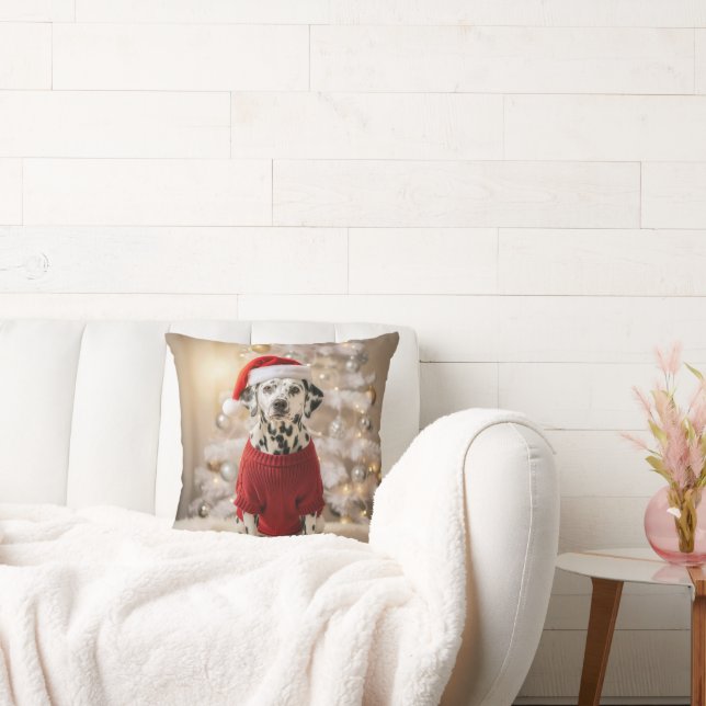 Almofada Dalmatian Dog Wearing a Red Christmas Sweater (Sofá)