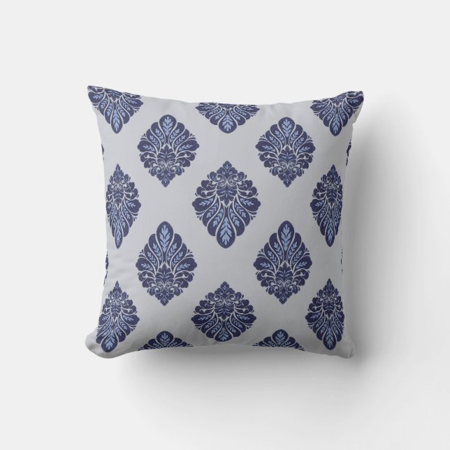 Almofada Damasceno Ornamental Cinza Azul Floral (Frente)