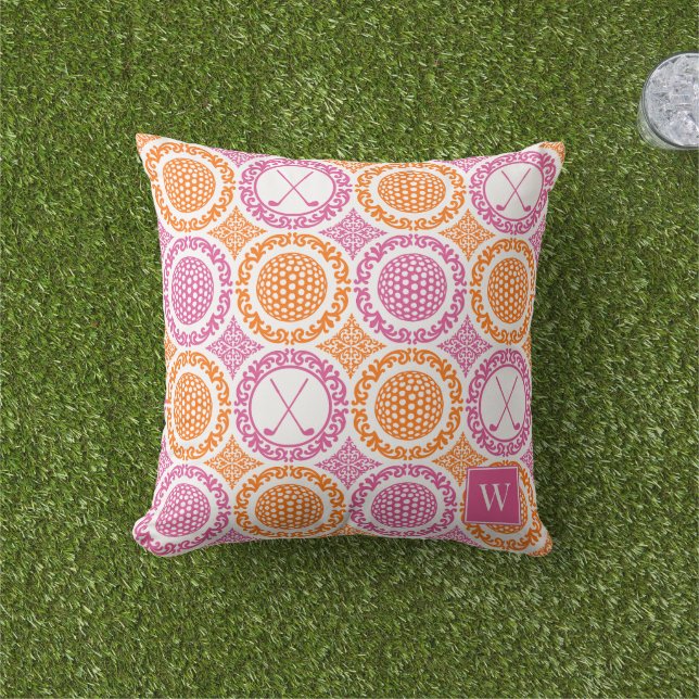 Almofada Damasceno Preppy de Golfe - Bolas e Tacadas - Lara (Grama)