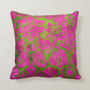 Almofada Damasco cor-de-rosa e verde do vintage