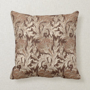 Almofada Damasco da flor, Taupe Tan e creme Jacobean