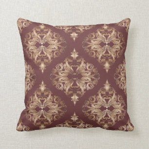 Almofada Damasco de luxe Oxblood e de cobre