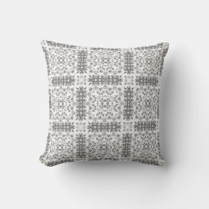 Almofada Damasco de ornamento de folclore branco e cinza
