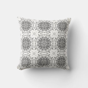Almofada Damasco de ornamento de folclore branco e cinza
