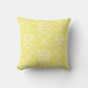 Almofada Damasco do amarelo e do branco de manteiga