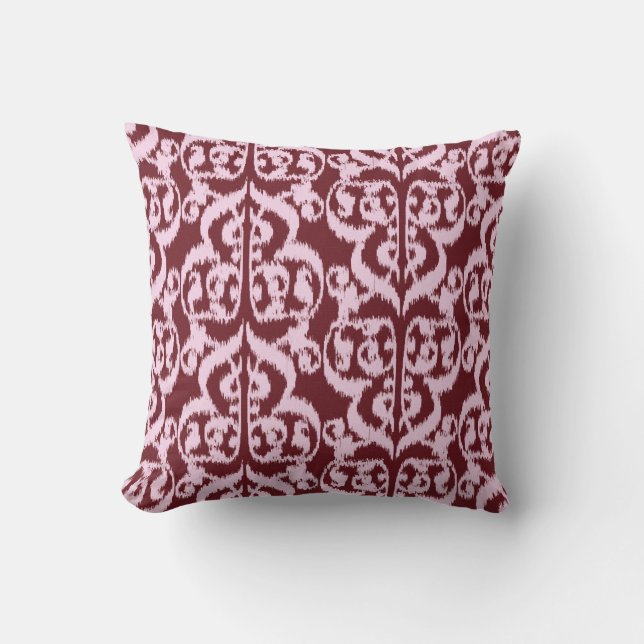 Almofada Damasco do Moorish de Ikat - Borgonha e rosa (Frente)