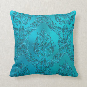 Almofada Damasco elegante do verde azul de turquesa