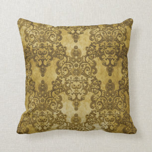 Almofada Damasco Envelhecido Bege Dourado Escuro