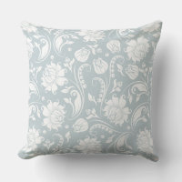 Damasco Floral De Cinza Azul E Branco Elegante