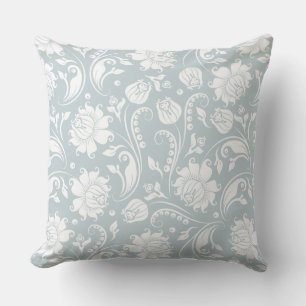 Almofada Damasco Floral De Cinza Azul E Branco Elegante