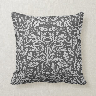 Almofada Damasco floral de Nouveau da arte, cinza de