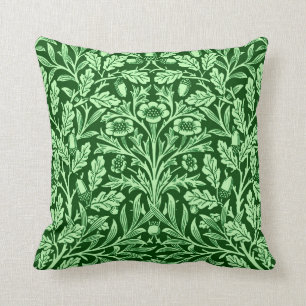 Almofada Damasco floral de Nouveau da arte, verde esmeralda