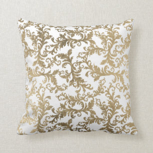 Almofada Damasco floral elegante do ouro branco do vintage