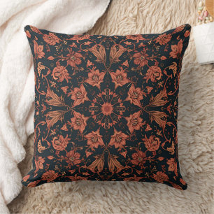 Almofada Damasco Floral Laranja Preto e Profundo