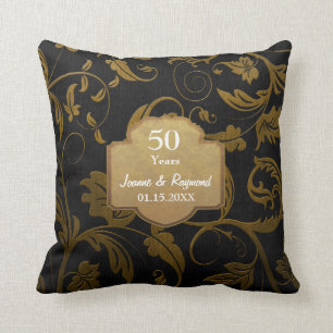 Almofada Damasco Preto e Dourado 50º Aniversário de Casamen
