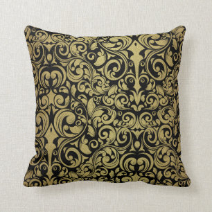 Almofada Damasco preto real do brilho Dourado elegante