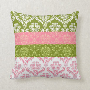 Almofada Damasco rosa e faixa verde