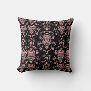 Almofada Damasco Rosa em Preto