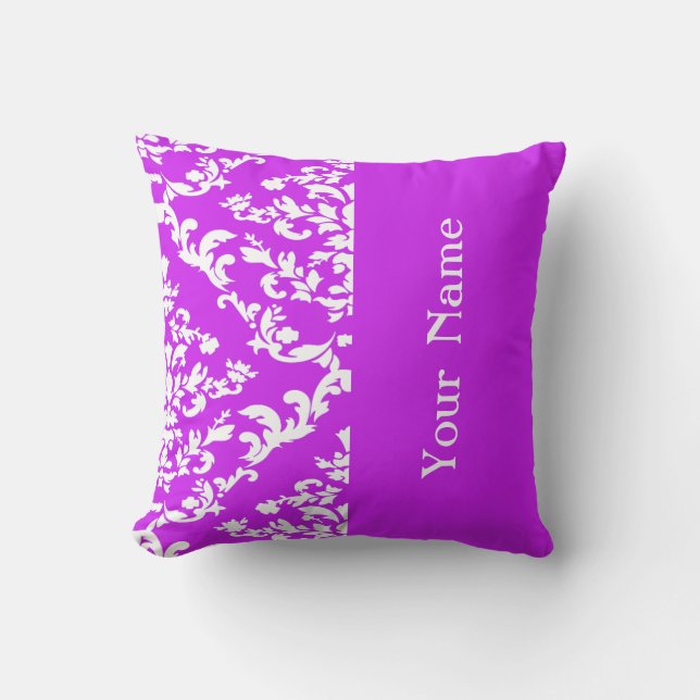 Almofada Damasco roxo com o nome @ Emporiomoffa (Frente)