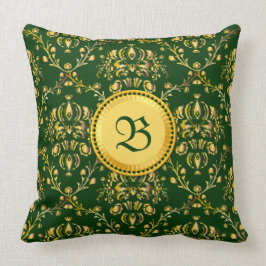 Almofada Damasco verde escuro Dourado do monograma medieval