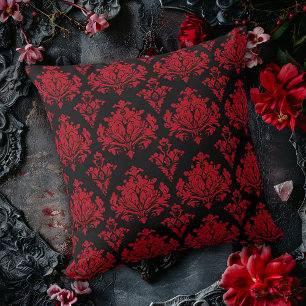 Almofada Damasco vermelho e preto