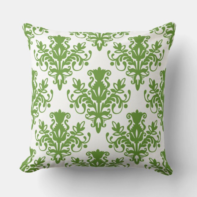 Almofada Damask 02 Pattern - Avocado Green on White (Frente)