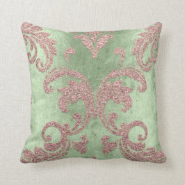 Almofada Damask Aqua Pink Blush Mint Green Cottage Velvet