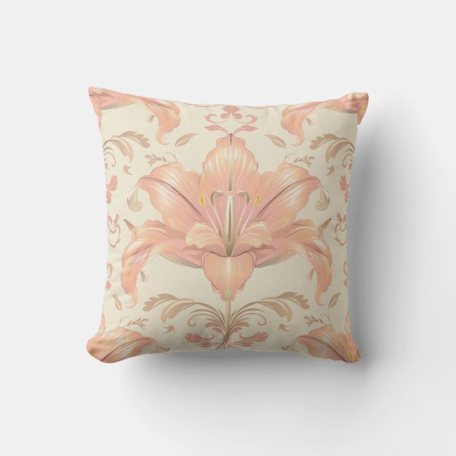 Almofada Damask luxury texture of peach lily flower blossom (Frente)