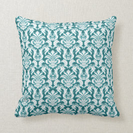 Almofada Damask Teal Blue Turquoise Ocean White Velvet