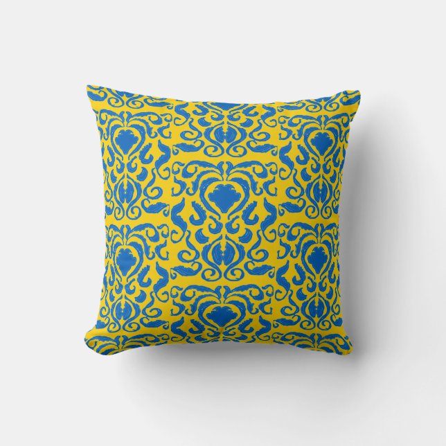 Almofada Damask Ucrânia Energizando Azul Amarelo Liberdade (Frente)