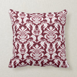 Almofada Damask White Metallic Burgundy Bordeaux Red Velvet