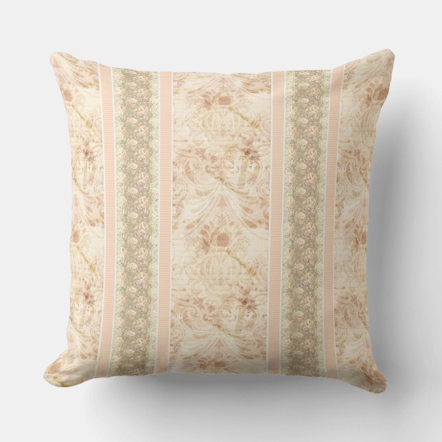 Almofada Damasko Floral Script Desbotado Vintage  (Frente)
