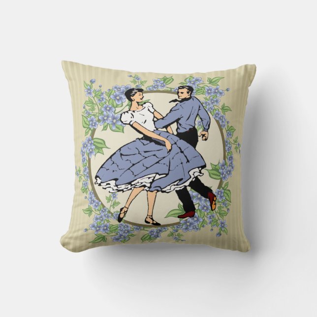 Almofada Dance Square Dancers Blue com Quadro Floral (Frente)