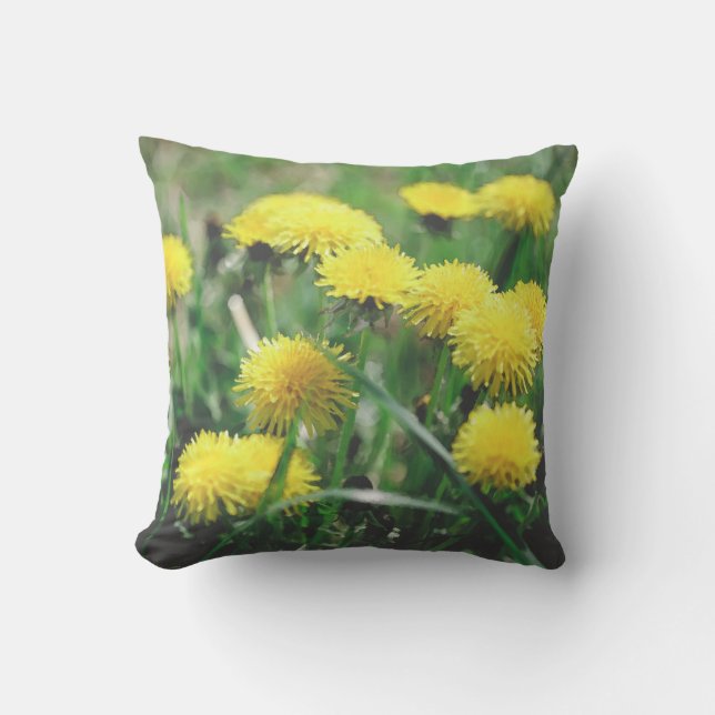 Almofada Dandelion Flowers Dandelions Amarelo Verde (Frente)
