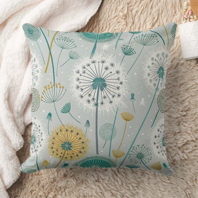 Almofada Dandelion Whimsical - Amarelo, Branco e Teal (Cobertor)