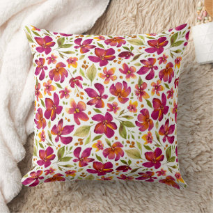 Almofada Daphne-Magenta e Floral Amarelo com Folhas Verdes