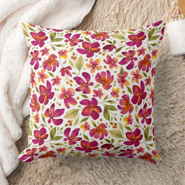 Almofada Daphne-Magenta e Floral Amarelo com Folhas Verdes (Cobertor)