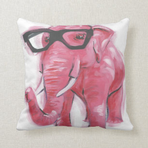 Almofada Dapper   Elefante Rosa Em Óculos