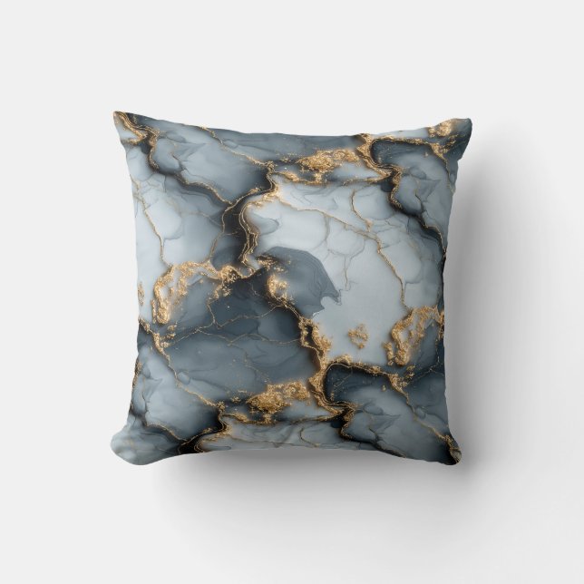 Almofada Dark Blue Marble Texture with Liquid Gold Veins (Frente)