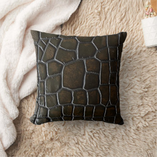 Almofada Dark Brown Crocodile Alligator Skin Leather Textur