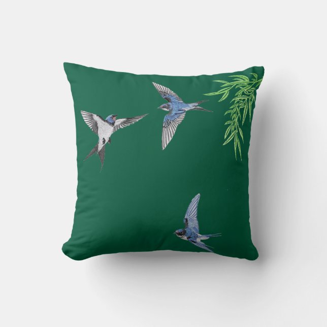 Almofada Dark green imitation embroidered bird throw pillow (Frente)